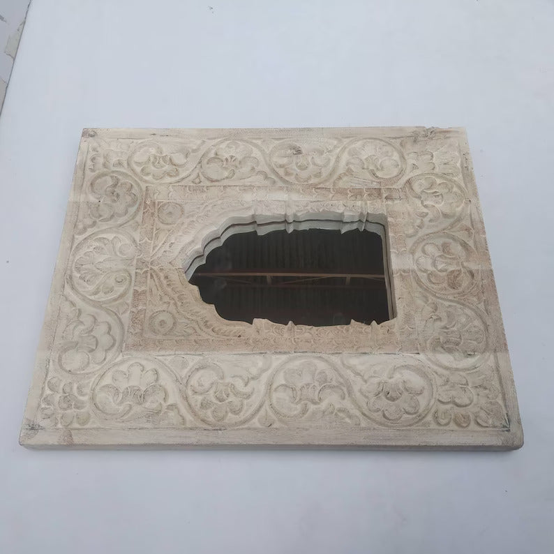 Indian Carved Wooden Temple Wall Mirror Frame (Indian Mirror) , gifts for home.