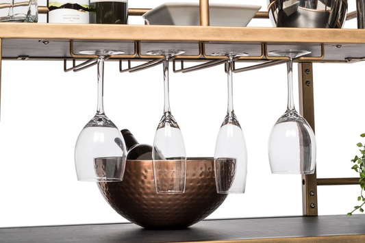 French Brass and Black Drinks Trolley Bar Cart with 3-Tier Storage and Stemware Wine Bottle Rack - Hansa Handicraft