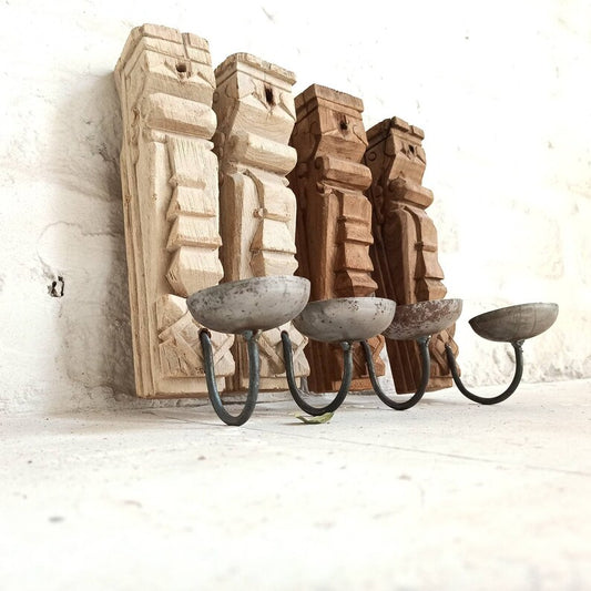 Indian Wall Candle Holder / Wall hanging / Indian candle holder / wall hanger candle / rustic candle, bleach, natural finish / antique /old - Hansa Handicraft