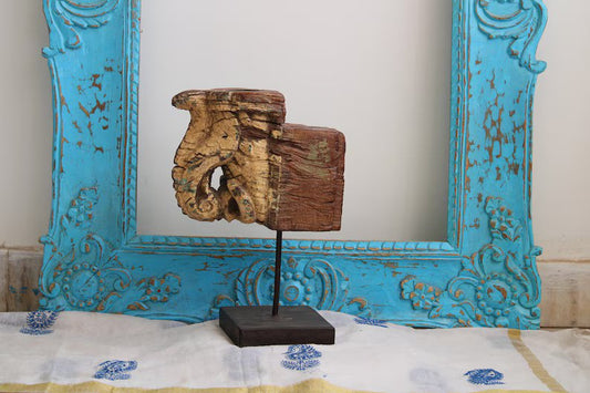 Old Antique Wooden Carved Panel Candlestand | Vintage Architectural Piece of the remains of an Old Wooden Door | Salvaged Wooden Piece - Hansa Handicraft