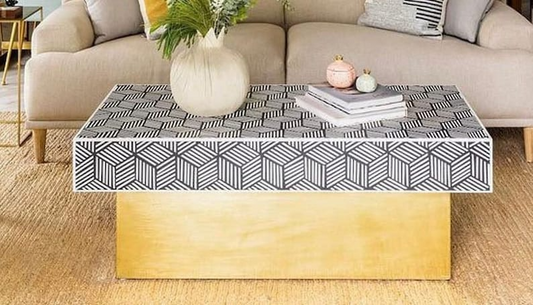 Bone Inlay Rectangle Coffee Table Design With Iron Legs - Hansa Handicraft