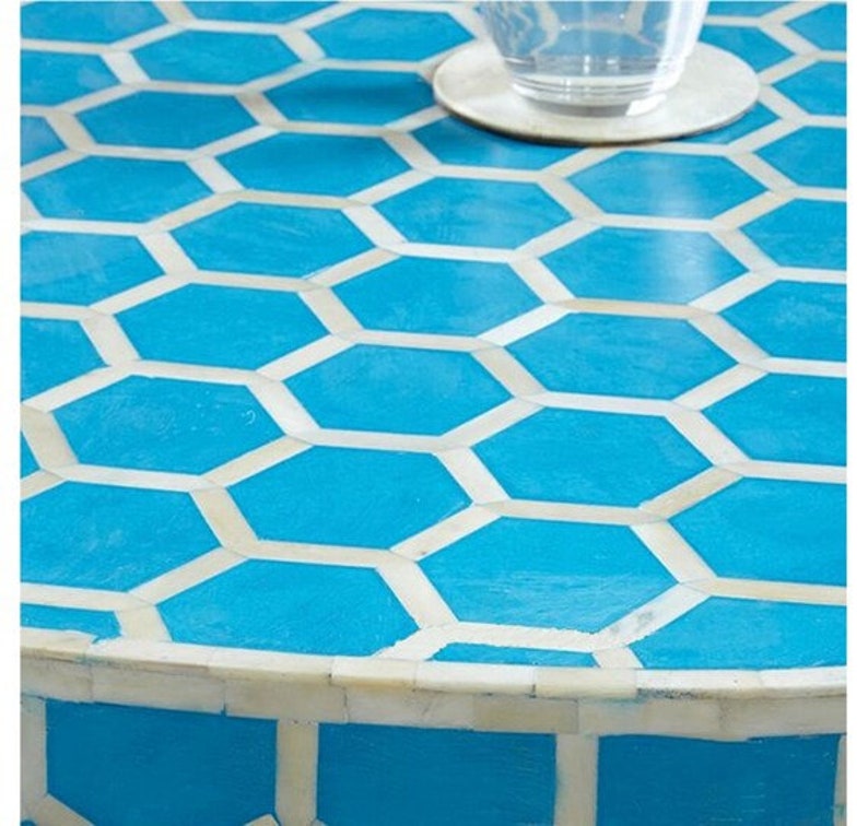 Bone Inlay Round Coffee Table for Home Centre Table Honeycomb Pattern by Hansa Handicraft - Hansa Handicraft