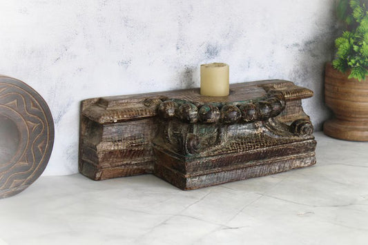 Old Vintage Handcrafted Wooden Candle Holder | Unique Candle Stand Old Collectible Decor Items Rustic home decor - Hansa Handicraft