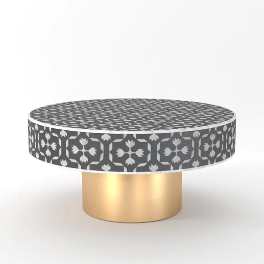 Bone Inlay Round Coffee Table for Home Centre Table Spider Inlay Pattern by Hansa Handicraft - Hansa Handicraft
