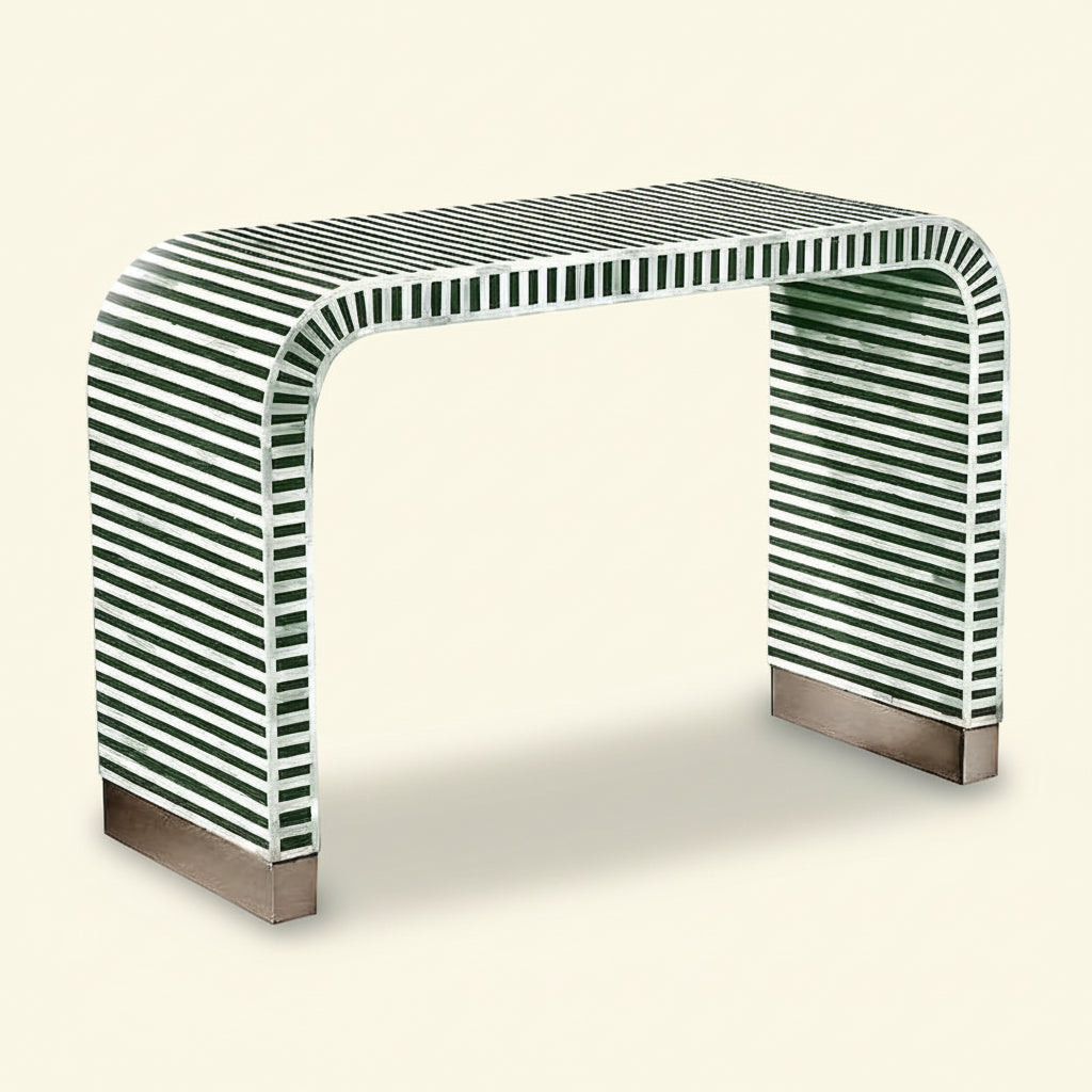Handmade Striped Waterfall Bone Inlay Console Table | Unique Exotic Design for Entryway, Living Room, and Dining Room Decor - Hansa Handicraft