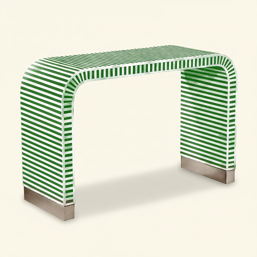 Handmade Striped Waterfall Bone Inlay Console Table | Unique Exotic Design for Entryway, Living Room, and Dining Room Decor - Hansa Handicraft