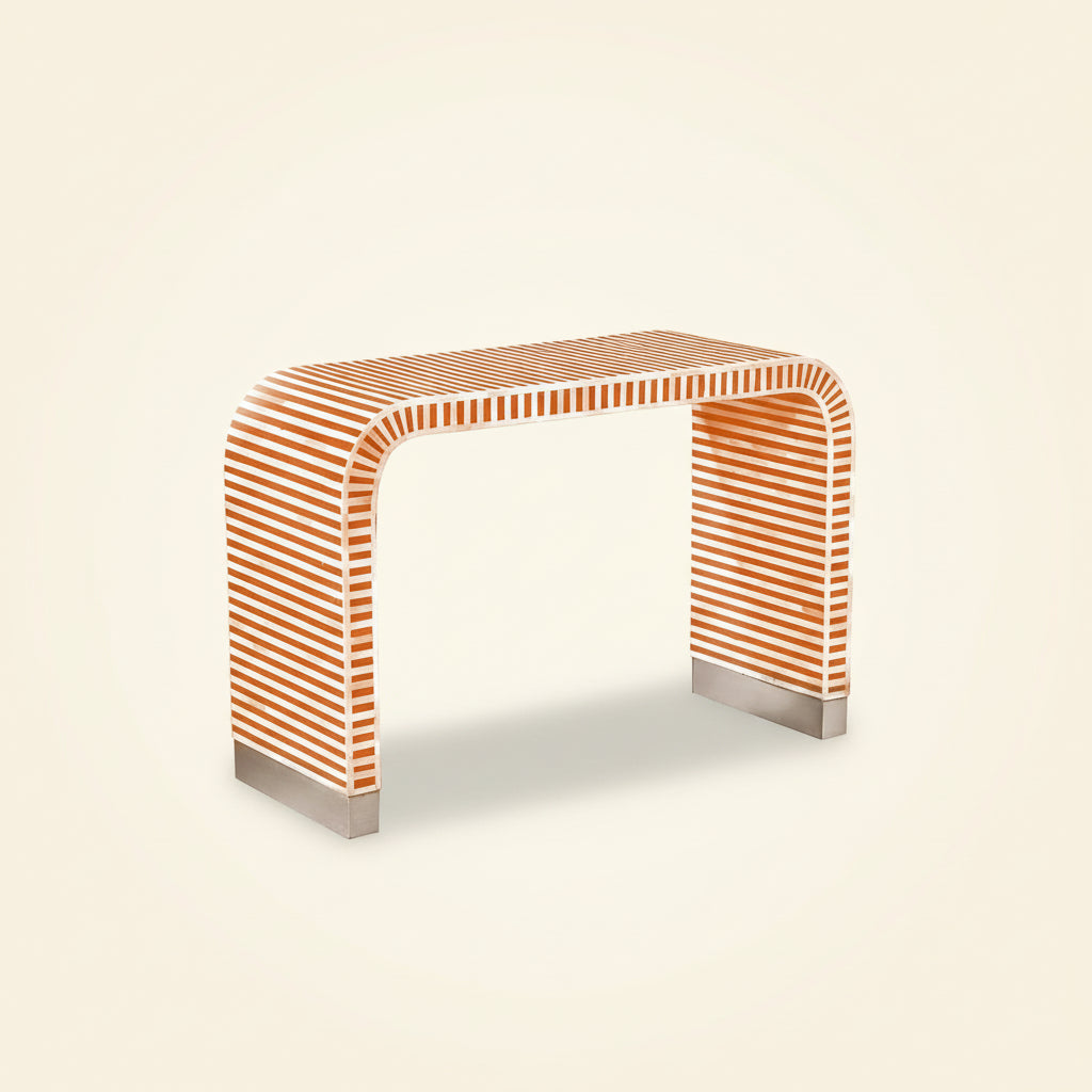 Handmade Striped Waterfall Bone Inlay Console Table | Unique Exotic Design for Entryway, Living Room, and Dining Room Decor - Hansa Handicraft