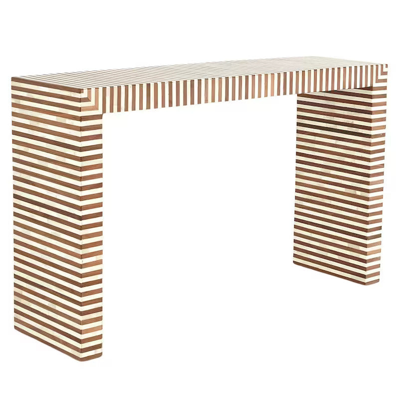 Handmade Studio a Sienna Waterfall Bone Inlay Console Table | Unique Exotic Design for Entryway, Living Room, and Dining Room Decor