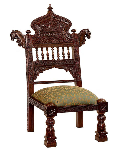 Wooden low height fine carved chair pida chair with cushion - Hansa Handicraft