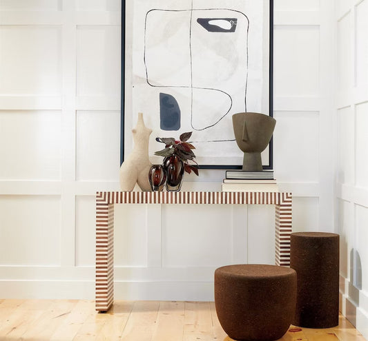Handmade Studio a Sienna Waterfall Bone Inlay Console Table | Unique Exotic Design for Entryway, Living Room, and Dining Room Decor - Hansa Handicraft