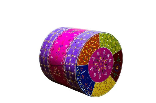 Wooden Handicraft Coffee Table, Beautiful Painted Nightstand Table, Sitting Stool For Living Area, Side Table With Rotating Wheels - Hansa Handicraft