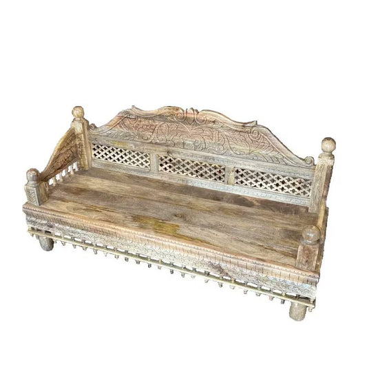 Wooden sofa Three seater Indian wooden carved sofa with cushion - Hansa Handicraft