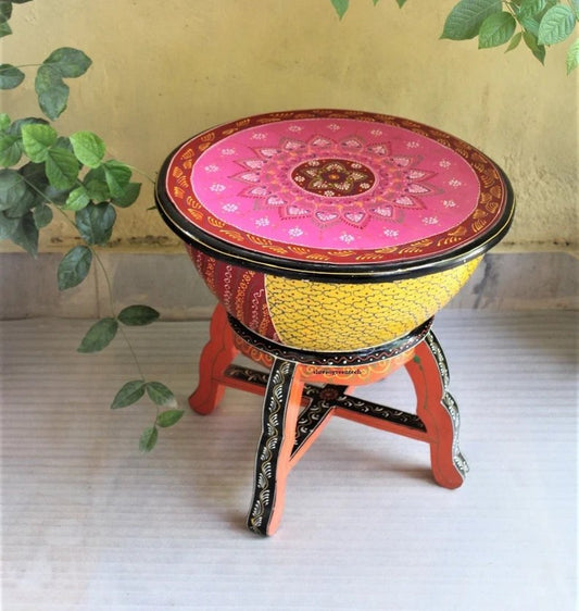 Beautiful Painted Coffee Table For Modern Era, Indian Drum Table, Side Table For Living Area, Wooden Nightstand Table, Cocktail Party Table - Hansa Handicraft