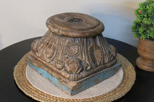Candle Holder Hand engraved Old Indian Collectible Home Décor Rare Vintage Handcrafted Wooden Architectural Salvage Heavy Base Antique - Hansa Handicraft