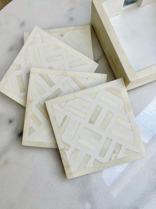 Bone Inlay Coaster set of 4 with holder Home decor - Hansa Handicraft