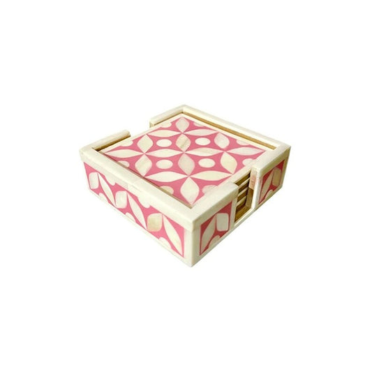 Bone Inlay Coaster set of 4 with holder Home decor - Hansa Handicraft
