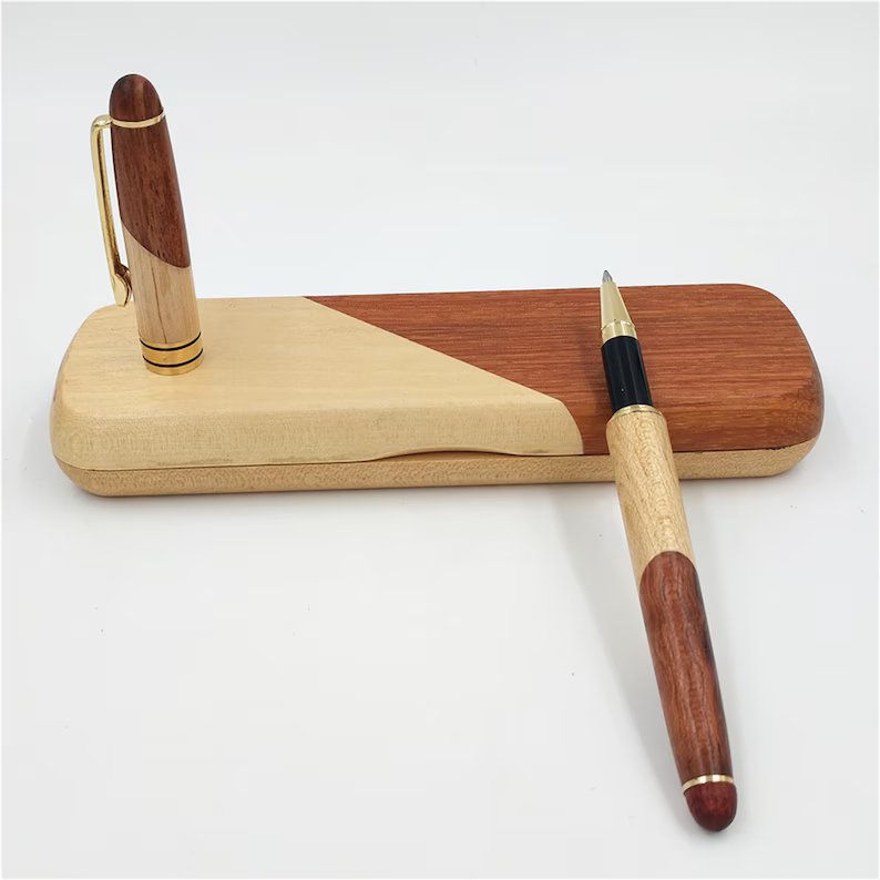 Wooden Flip Cover Pen Case, Wooden Signature Pen Set, Rosewood Pen Box, Wood Pen, Pen Stand Holder, Gift for him, Graduation Gifts, Christmas Gifts