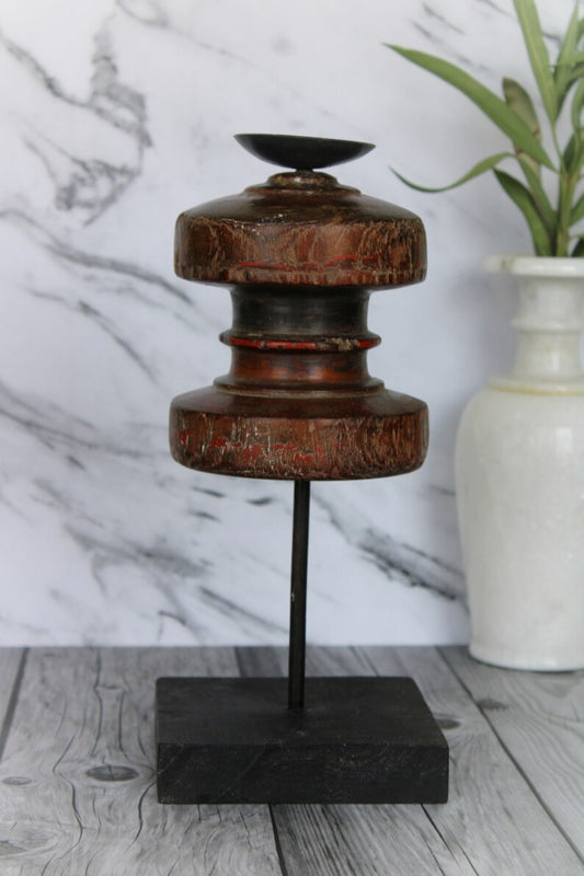 Old Wooden Candle Holder, Indian Antique Handmade Seeder Candle Holder, Old Upcycled Natural Wood, Candle Stand - Hansa Handicraft