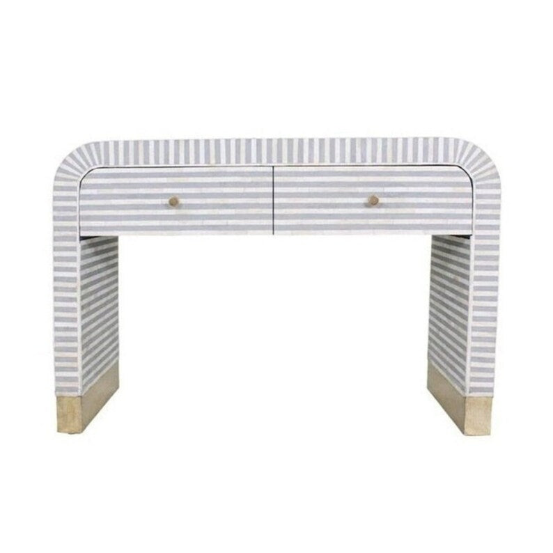 Bone Inlay Wooden Modern Waterfall / stripped pattern console table with 2 drawer