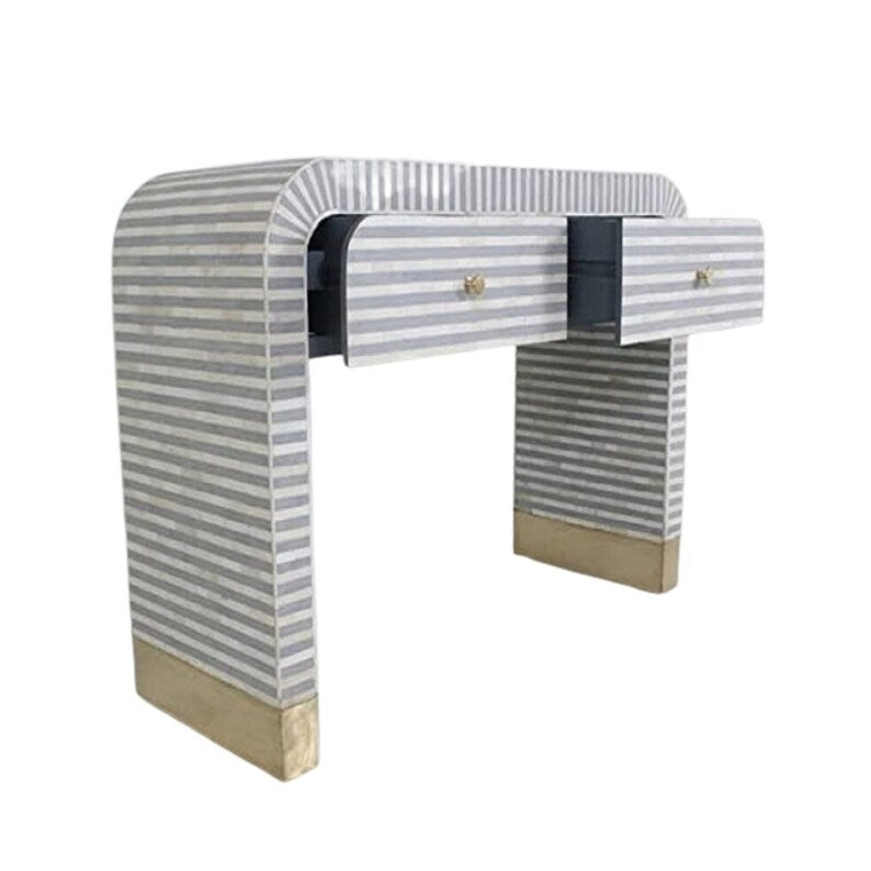 Bone Inlay Wooden Modern Waterfall / stripped pattern console table with 2 drawer