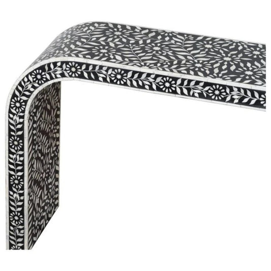 Handmade Floral Design in Black Waterfall Bone Inlay Console Table | Unique Exotic Design for Entryway, Living Room, and Dining Room Decor - Hansa Handicraft