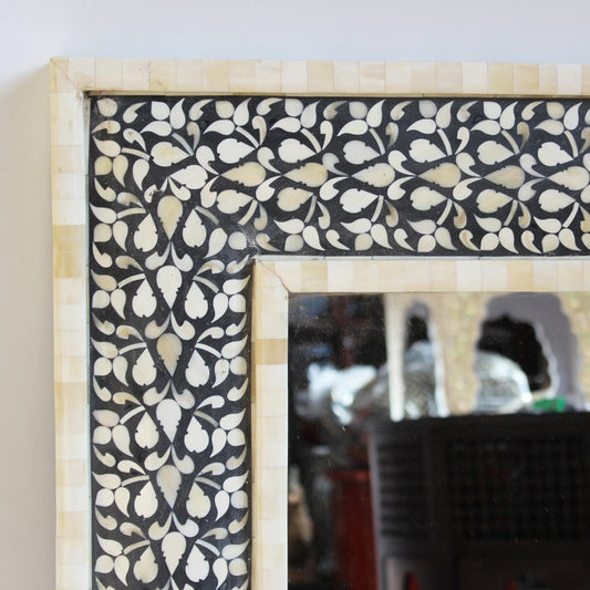 Bone Inlay Mirror Frame Handmade Decor Floral Design Wood Frame Entryway, Hallway, Living Room, Closet Mirror - Hansa Handicraft