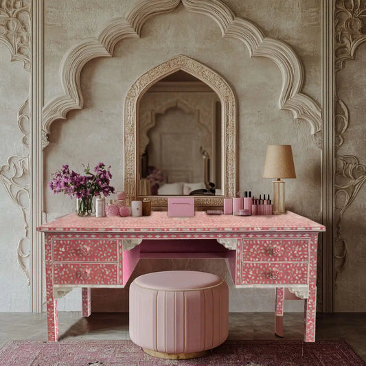Pink Mother of Pearl desk/dressing table - hansa handcraft - Hansa Handicraft