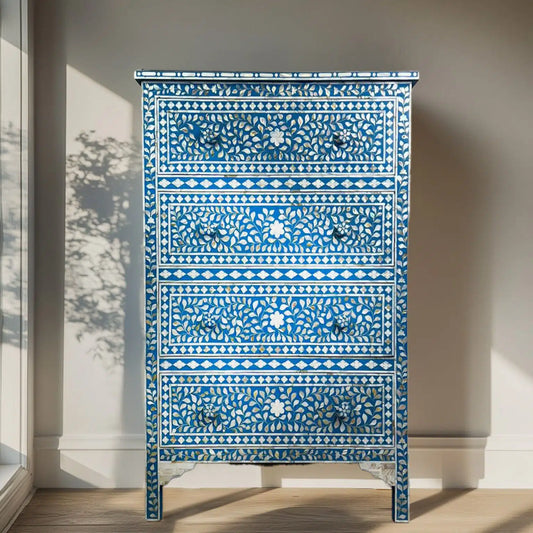 Blue Mother of Pearl Tallboy - hansa handicraft - Hansa Handicraft