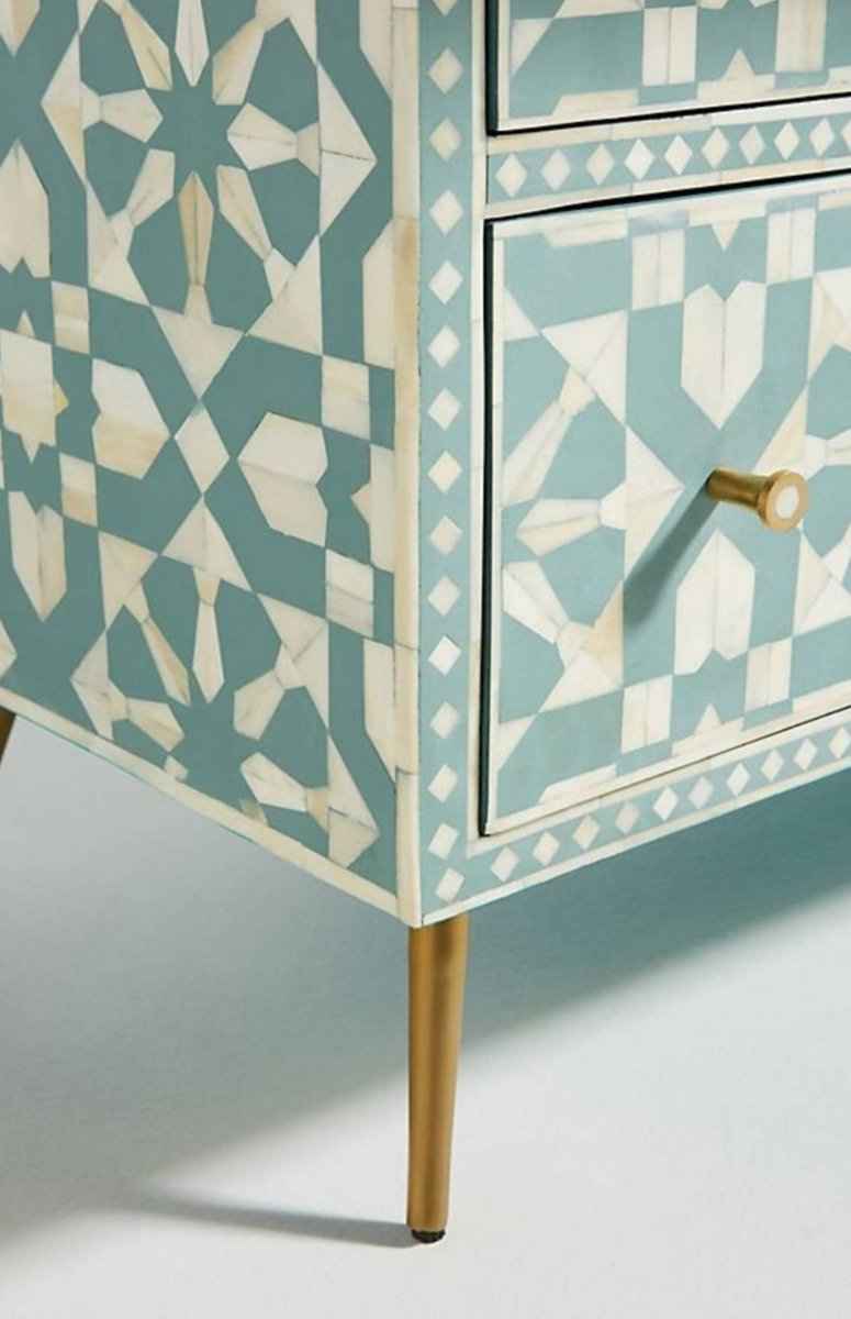 Moroccan Design Bone Inlay Six Drawers Dresser in Green Color | Custom Made Chest of Six Drawers
