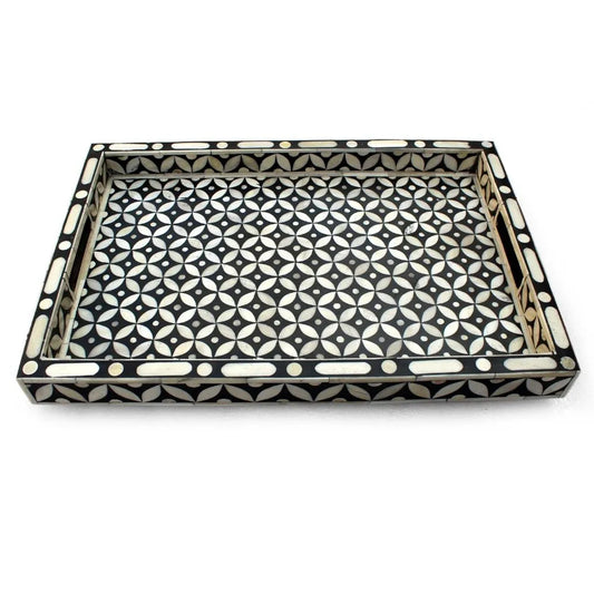 Handmade Bone Inlay Customized Serving Tray Floral Design for Home Decor, Tray for Wedding, Tray for Restaurant, Tray for Coffee Table, Tray for Decor - Hansa Handicraft