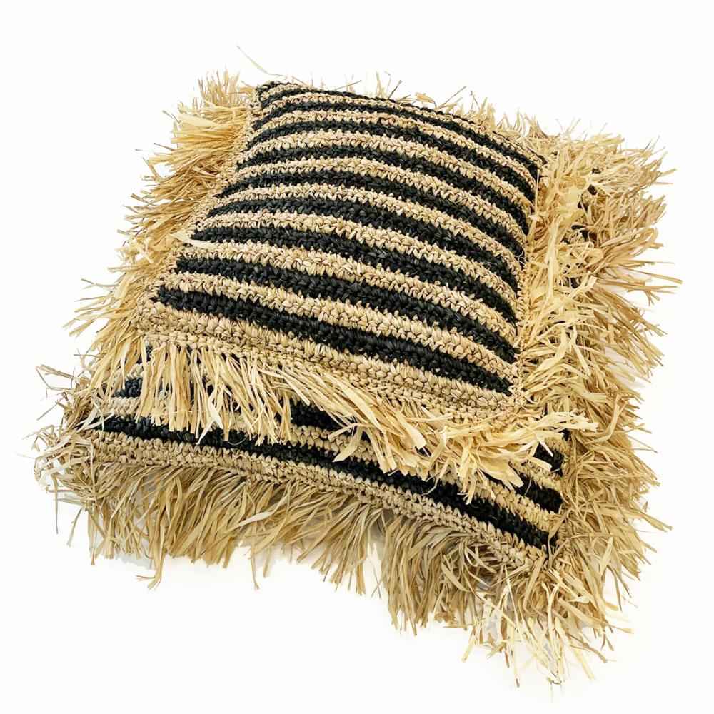 RAFFIA STRIPED CUSHION COVER | NATURAL + BLACK | 40 x 40 CM