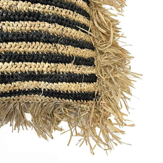 RAFFIA STRIPED CUSHION COVER | NATURAL + BLACK | 60 x 60 CM