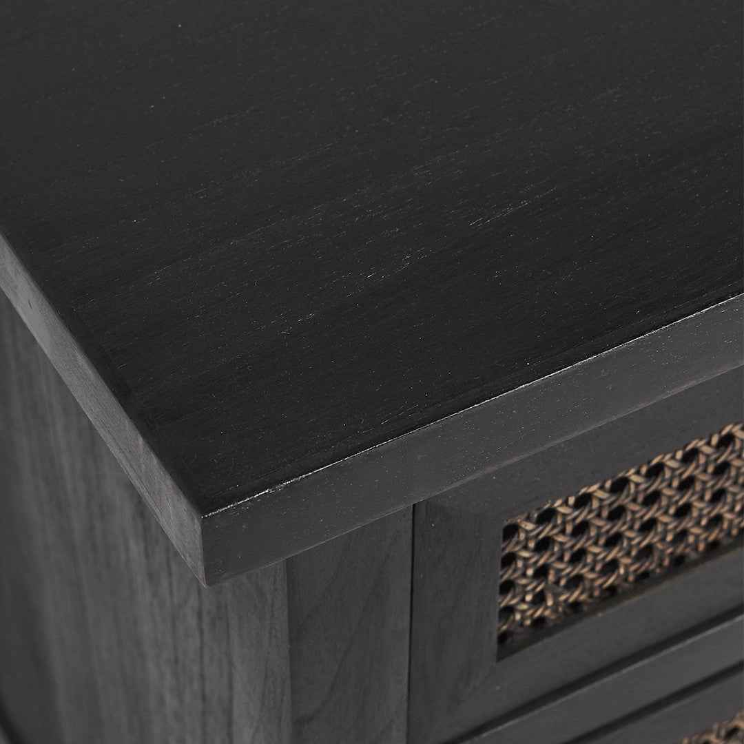 RAFFLES (BED)SIDE TABLE | BLACK WALNUT + RATTAN