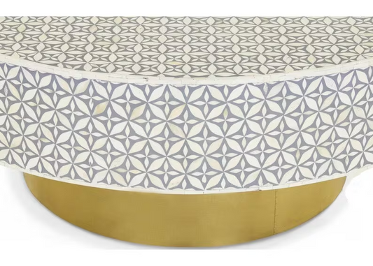 Bone Inlay Round Coffee Table for Home Floral Centre Table with Brass Cladded base by Hansa Handicraft - Hansa Handicraft