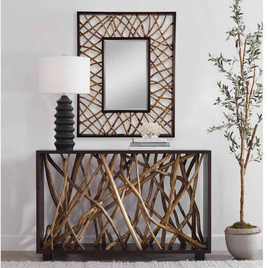 TEAK MAZE RECTANGLE MIRROR