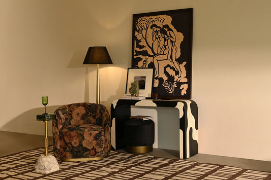 Handmade Bone Inlay Console Table Black and White Abstract wave inlay pattern | Unique Exotic Design for Entryway, Living Room, and Dining Room Decor - Hansa Handicraft