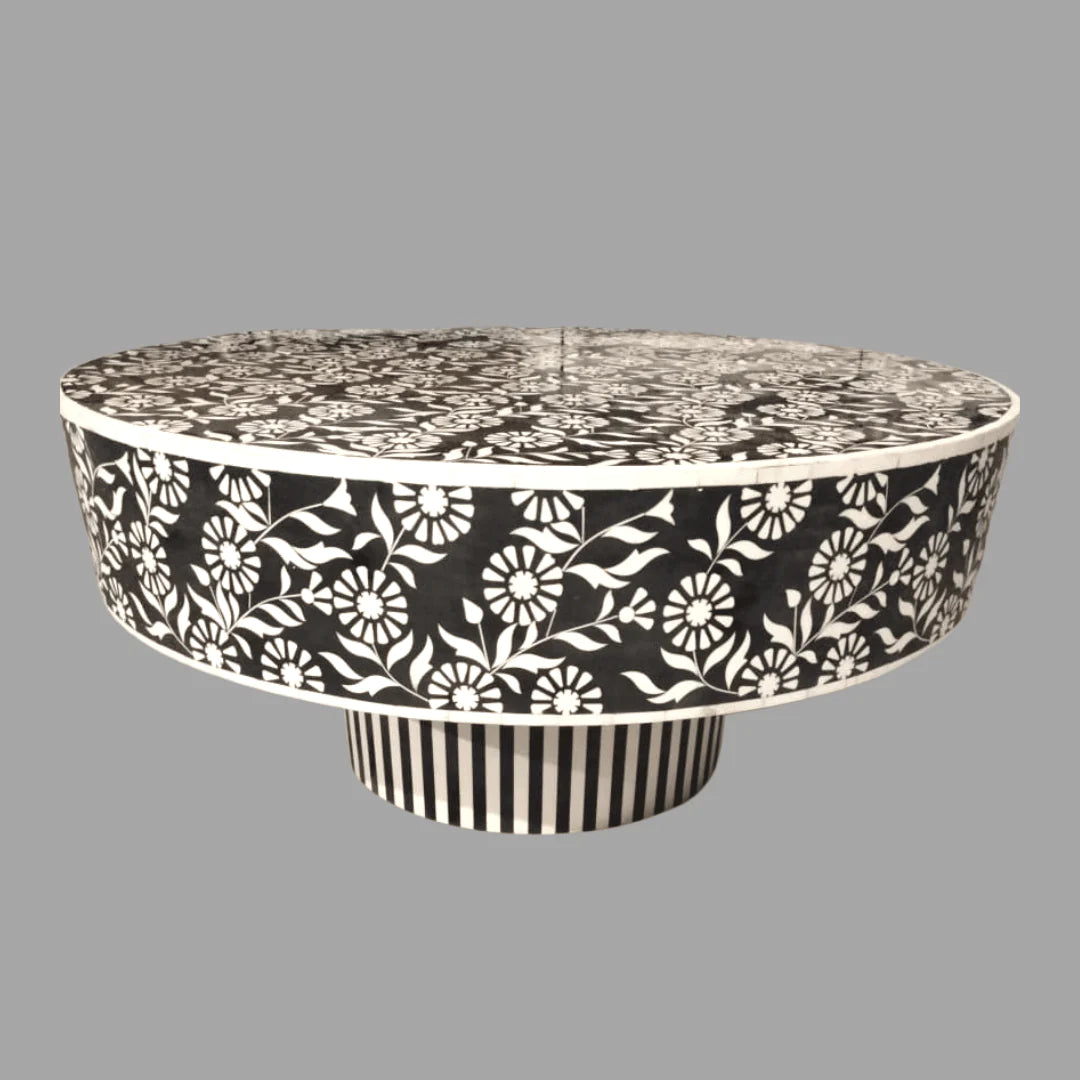 Floral Bone Inlay Round Coffee Table for Home Centre Table by Hansa Handicraft - Hansa Handicraft