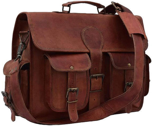 Hansa Handicraft Vintage Leather Laptop Bag for Men Full Grain Large Leather Messenger bag, Rustic look Best leather briefcase - Hansa Handicraft