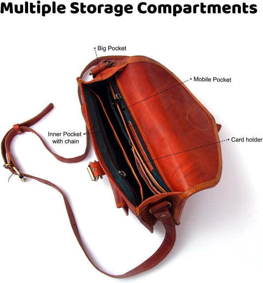 Hansa Handicraft-Handmade Women Vintage Style Genuine Leather Crossbody Shoulder Bag Satchel ladies Purse Saddle Bag Crossover Bags for Women Travel - Hansa Handicraft