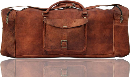 Hansa Handicraft Genuine Leather Brown Vintage Luggage Unisex Duffle Travel Bag for Men/Boys/Girls/Women (24 Inch, Square Duffle) - Hansa Handicraft