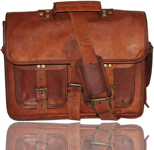 Hansa Handicraft Leather Briefcase - 15" Inch Vintage HandMade Leather Messenger/Briefcase/Laptop/Crossbody/Shoulder Satchel Bag for Him and Her - Hansa Handicraft