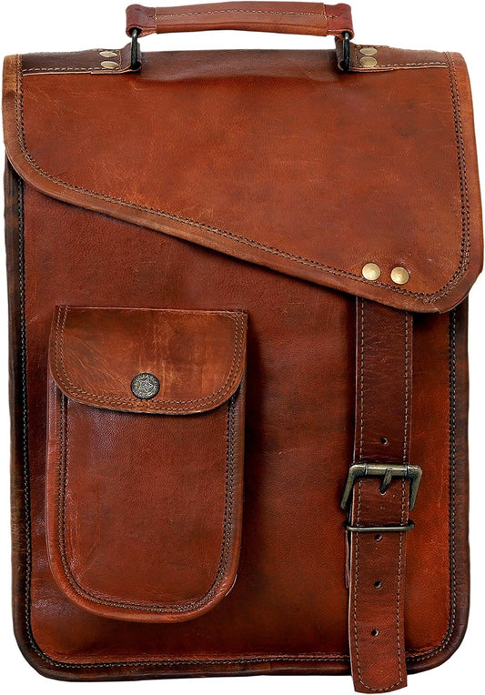 18" leather satchel tablet bag laptop case office briefcase messenger gift for men computer distressed shoulder bag - Hansa Handicraft