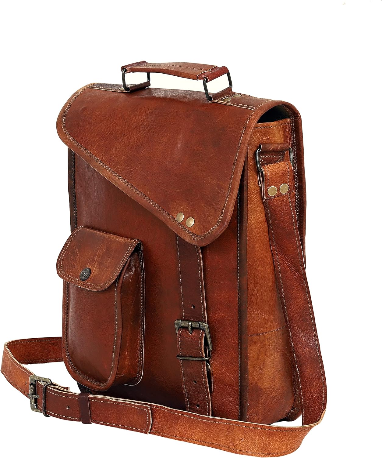 18" leather satchel tablet bag laptop case office briefcase messenger gift for men computer distressed shoulder bag - Hansa Handicraft