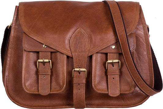 Hansa Handicraft 14 Inch Leather crossbody bags Purse Women Shoulder Bag Satchel Ladies Tote Travel Purse full grain Leather (Tan Brown) - Hansa Handicraft