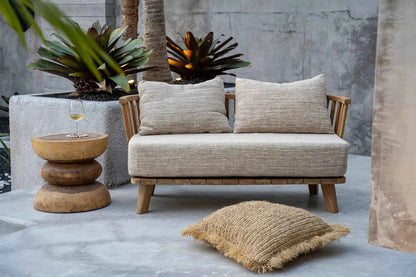 MALAWI TWO-SEATER SOFA | BEIGE | RECLAIMED TEAK | IN-OUTDOORS