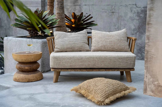 MALAWI TWO-SEATER SOFA | BEIGE | RECLAIMED TEAK | IN-OUTDOORS