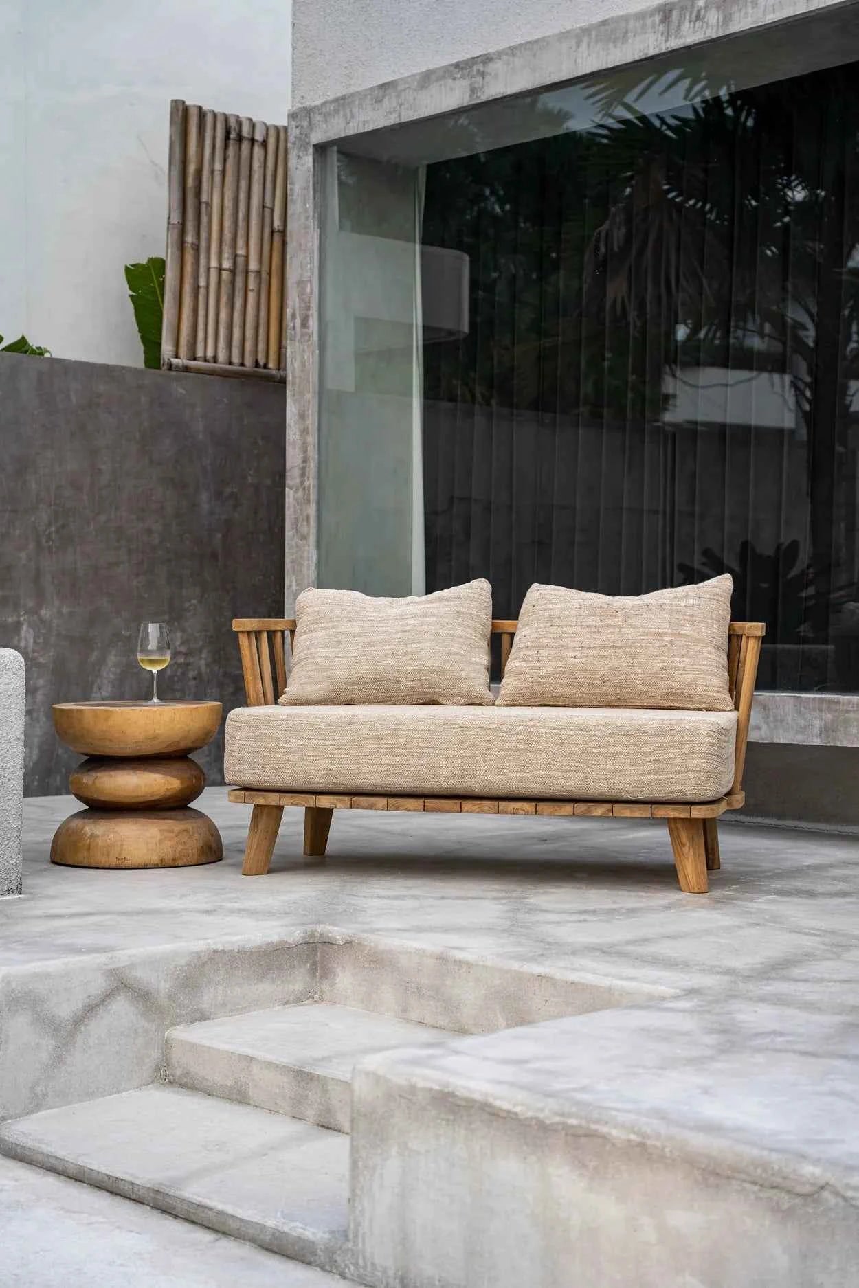MALAWI TWO-SEATER SOFA | BEIGE | RECLAIMED TEAK | IN-OUTDOORS