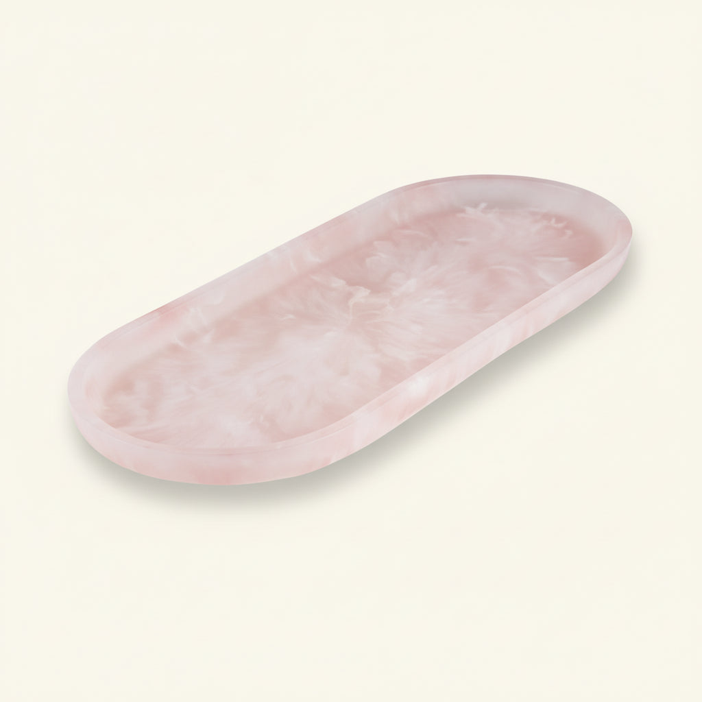 RESIN OVAL PLATE | PINK WHITE
