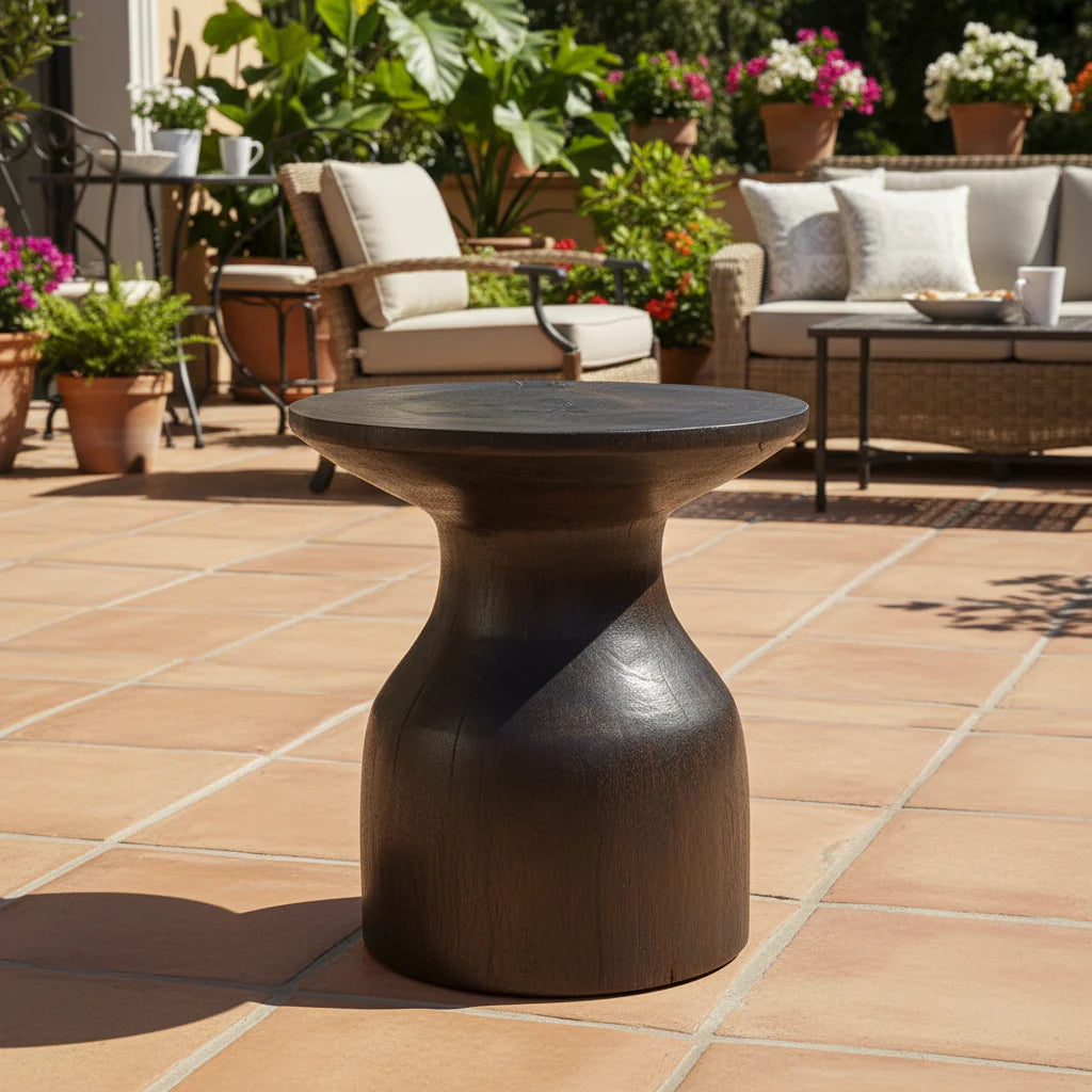HOURGLASS STOOL - SIDE TABLE | DARK WALNUT