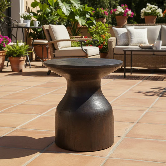 HOURGLASS STOOL - SIDE TABLE | DARK WALNUT